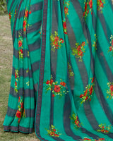 Vishal Prints Rama Green Georgette Saree With Border