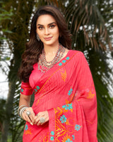 Vishal Prints Peach And Turquoise Georgette Saree With Satin Border