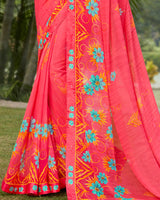 Vishal Prints Peach And Turquoise Georgette Saree With Satin Border