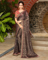 Vishal Prints Pastel Brown Brasso Saree With Foil Print And Border