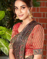 Vishal Prints Pastel Brown Brasso Saree With Foil Print And Border