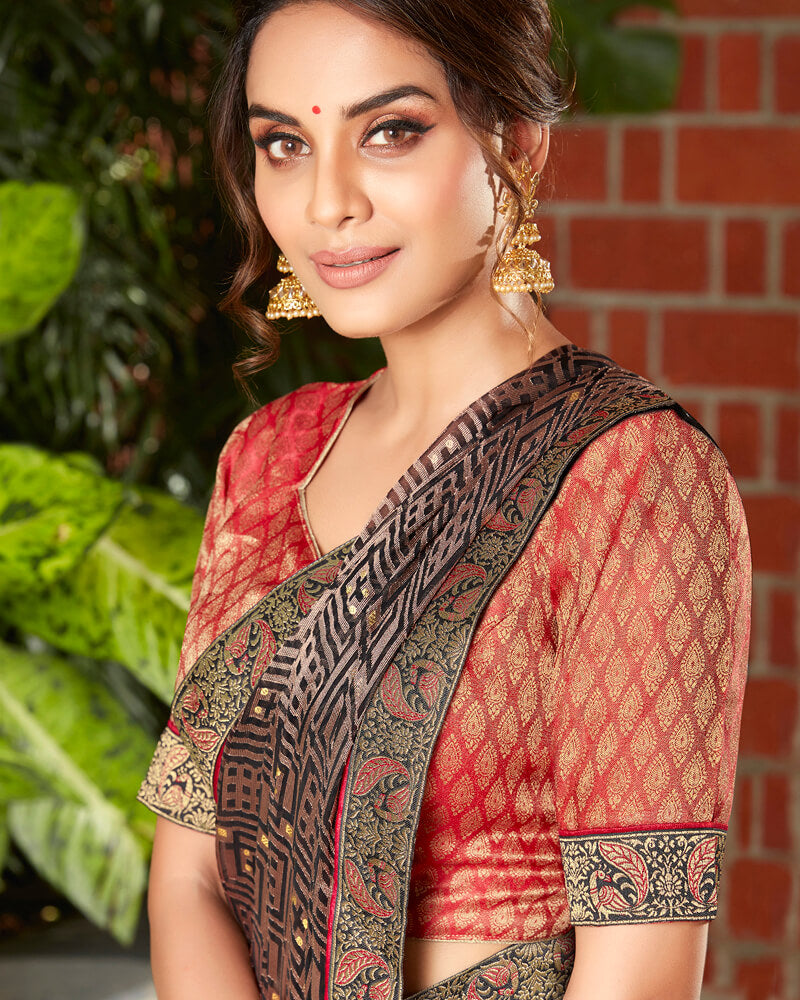 Vishal Prints Pastel Brown Brasso Saree With Foil Print And Border
