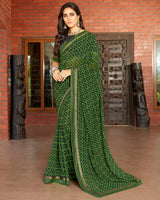 Vishal Prints Green Georgette Saree With Jari Border
