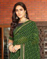 Vishal Prints Green Georgette Saree With Jari Border