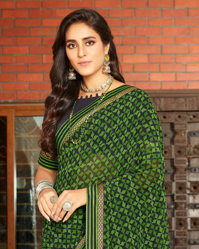 Vishal Prints Green Georgette Saree With Jari Border