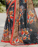 Vishal Prints Charcoal Grey Digital Print Crepe Saree