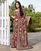 Vishal Prints Deep Coffee Brown Digital Print Crepe Saree