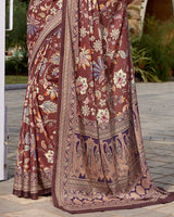 Vishal Prints Deep Coffee Brown Digital Print Crepe Saree
