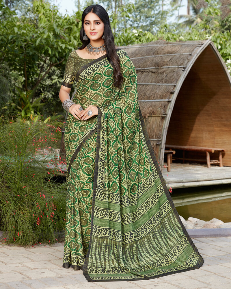 Vishal Prints Dark Green Digital Print Crepe Saree
