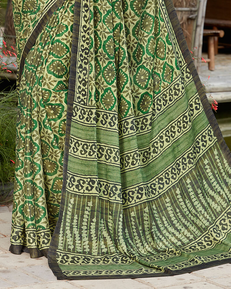 Vishal Prints Dark Green Digital Print Crepe Saree