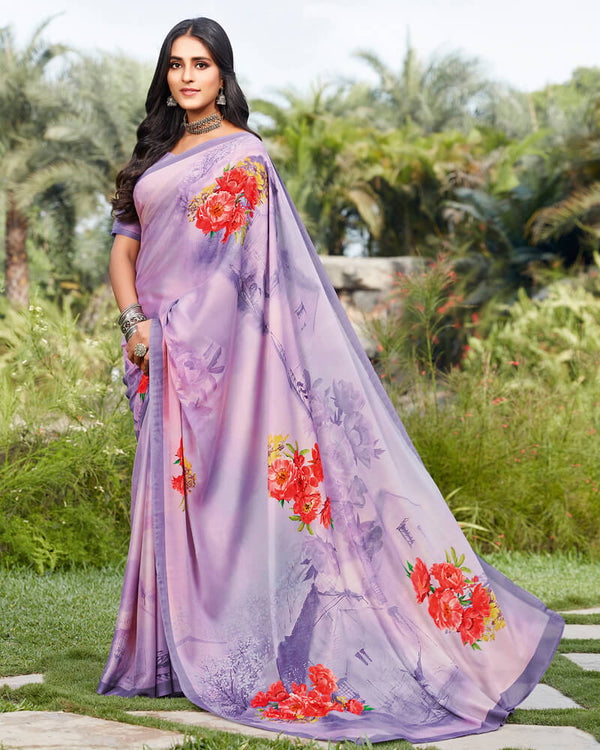 Vishal Prints Lavender Digital Print Crepe Saree