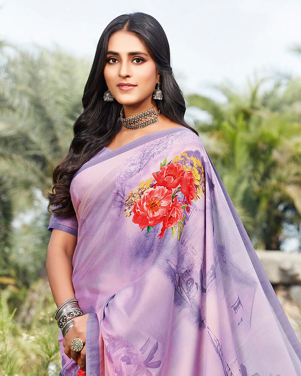 Vishal Prints Lavender Digital Print Crepe Saree