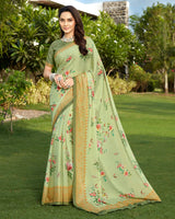 Vishal Prints Light Olive Green Digital Print Crepe Saree