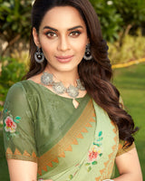Vishal Prints Light Olive Green Digital Print Crepe Saree