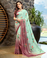 Vishal Prints Mint Green Digital Print Crepe Saree