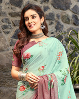 Vishal Prints Mint Green Digital Print Crepe Saree
