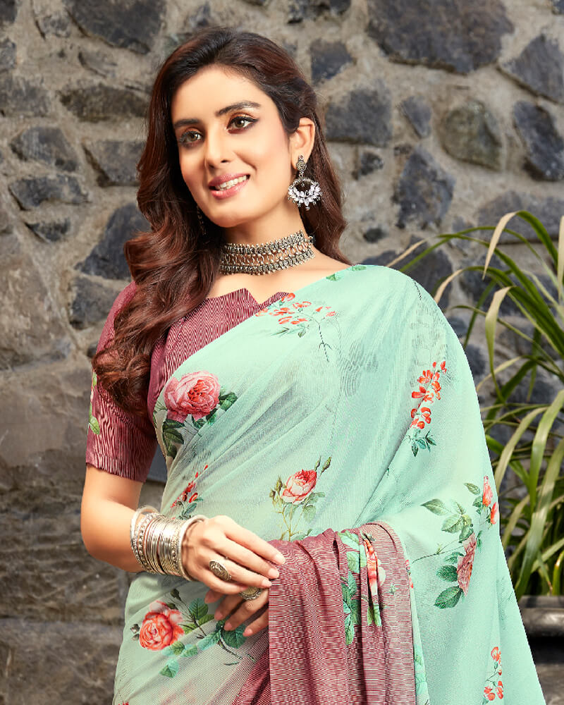 Vishal Prints Mint Green Digital Print Crepe Saree