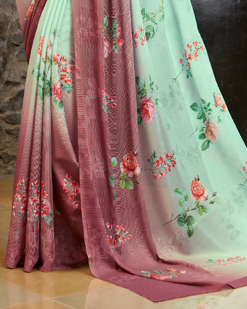 Vishal Prints Mint Green Digital Print Crepe Saree