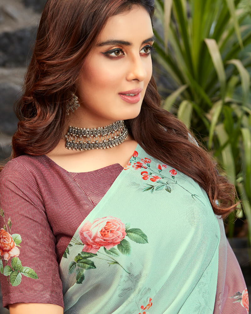 Vishal Prints Mint Green Digital Print Crepe Saree