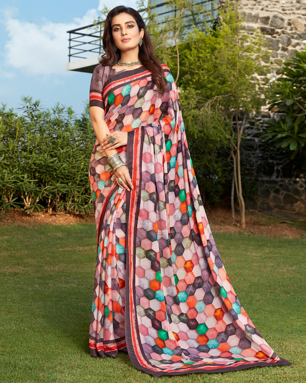 Vishal Prints Dusty Pink Digital Print Crepe Saree