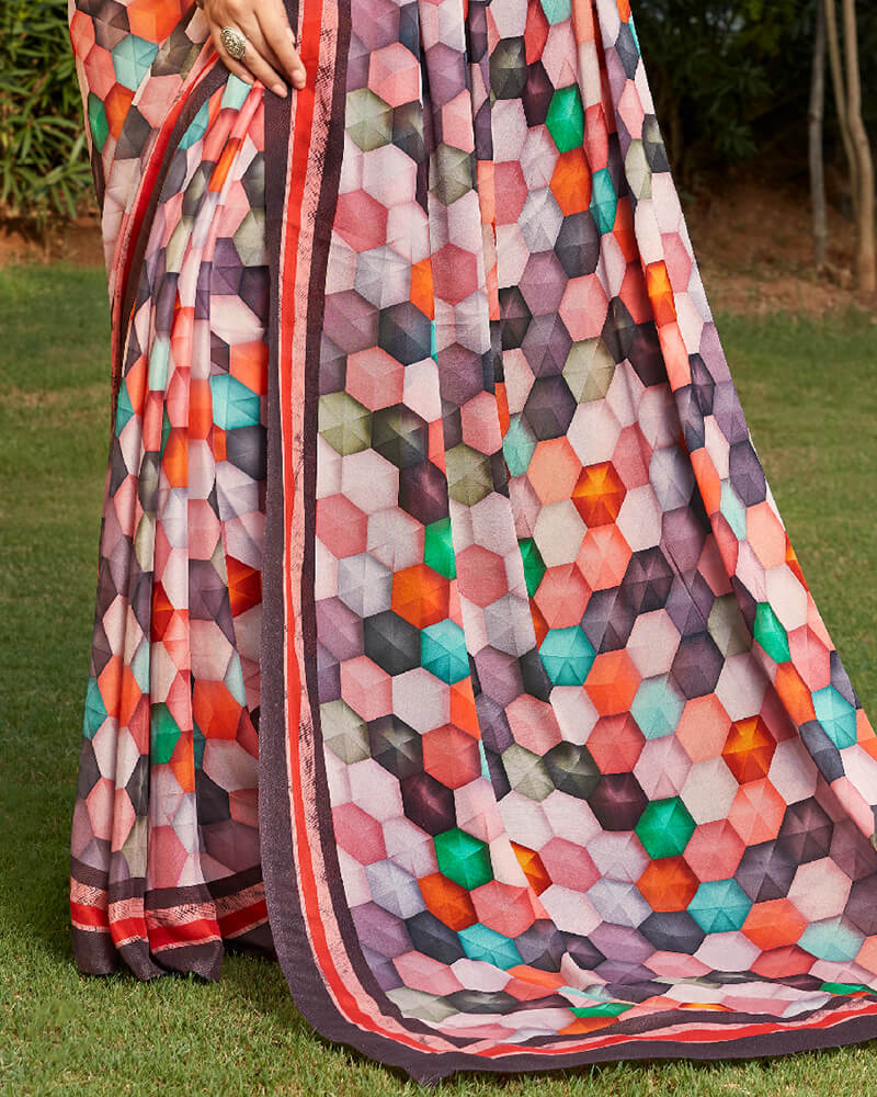 Vishal Prints Dusty Pink Digital Print Crepe Saree
