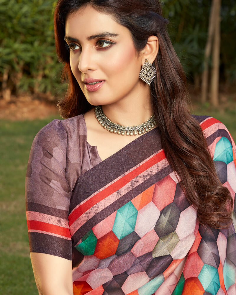 Vishal Prints Dusty Pink Digital Print Crepe Saree