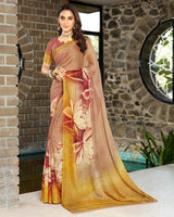 Vishal Prints Ochre And Brick Red Digital Print Crepe Saree