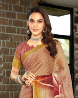 Vishal Prints Ochre And Brick Red Digital Print Crepe Saree
