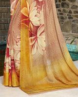 Vishal Prints Ochre And Brick Red Digital Print Crepe Saree