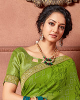 Vishal Prints Mehandi Green Chiffon Saree With Foil Print And Jari Border