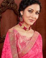 Vishal Prints Bright Pink Chiffon Saree With Foil Print And Jari Border