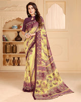 Vishal Prints Wine And Yellow Printed Georgette Saree
