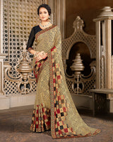 Vishal Prints Beige Brasso Saree With Foil Print And Jari Border