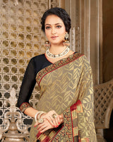 Vishal Prints Beige Brasso Saree With Foil Print And Jari Border