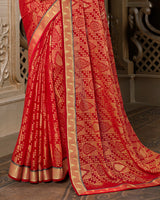Vishal Prints Red Brasso Saree With Foil Print And Jari Border