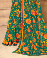 Vishal Prints Rama Green Printed Georgette Saree