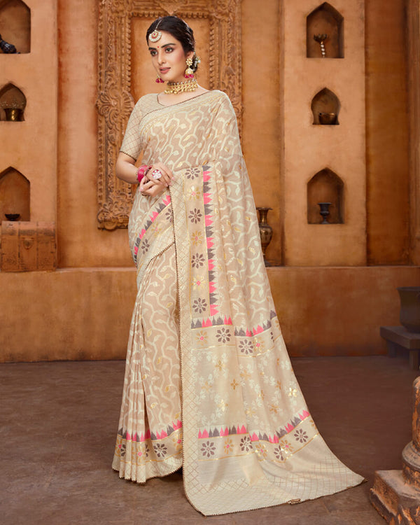 Vishal Prints Pastel Brown Cotton Brasso Saree With Foil Print