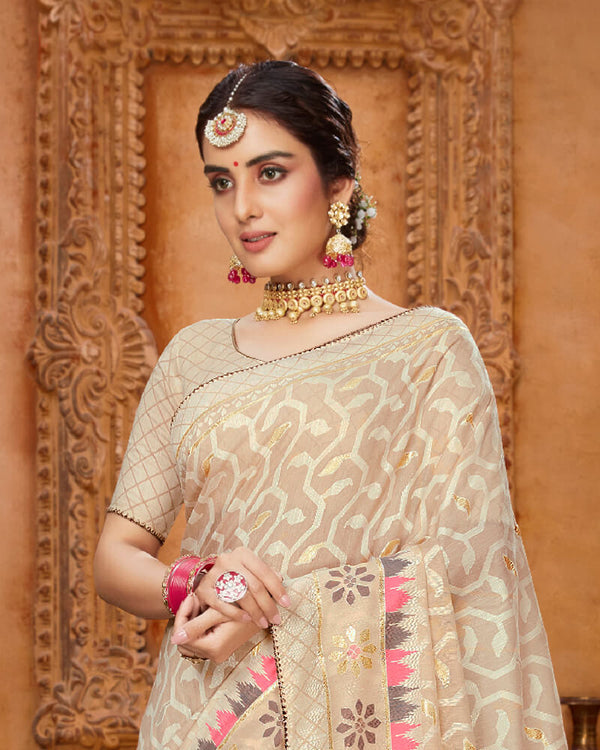 Vishal Prints Pastel Brown Cotton Brasso Saree With Foil Print