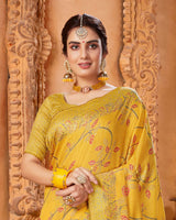 Vishal Prints Golden Yellow Cotton Brasso Saree With Foil Print