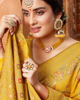 Vishal Prints Golden Yellow Cotton Brasso Saree With Foil Print