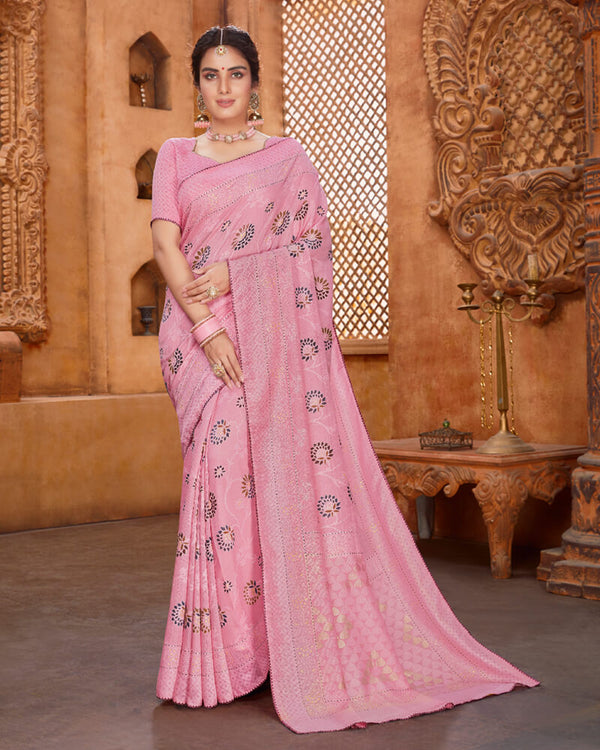 Vishal Prints Baby Pink Cotton Brasso Saree With Foil Print