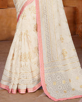 Vishal Prints Off White Cotton Brasso Saree With Foil Print