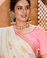 Vishal Prints Off White Cotton Brasso Saree With Foil Print