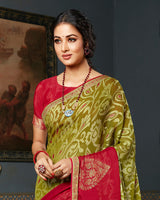 Vishal Prints Moss Green Brasso Saree With Foil Print And Jari Border