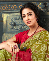 Vishal Prints Moss Green Brasso Saree With Foil Print And Jari Border