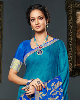 Vishal Prints Blue Brasso Saree With Foil Print And Jari Border