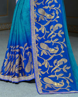 Vishal Prints Blue Brasso Saree With Foil Print And Jari Border