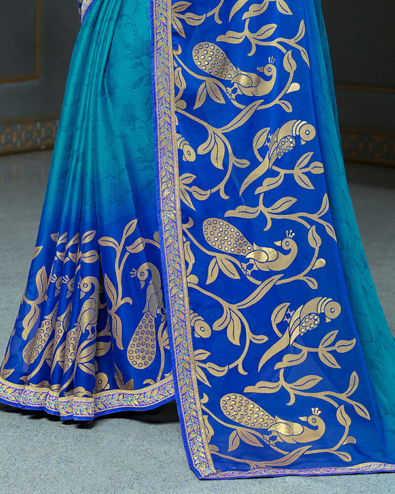 Vishal Prints Blue Brasso Saree With Foil Print And Jari Border