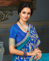 Vishal Prints Blue Brasso Saree With Foil Print And Jari Border
