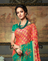 Vishal Prints Coral Brasso Saree With Foil Print And Jari Border
